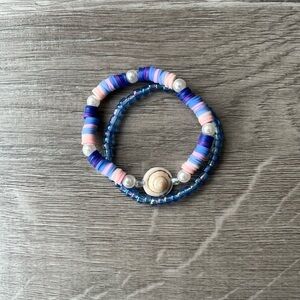 Blue and Pink Shell Beaded Bracelet Set